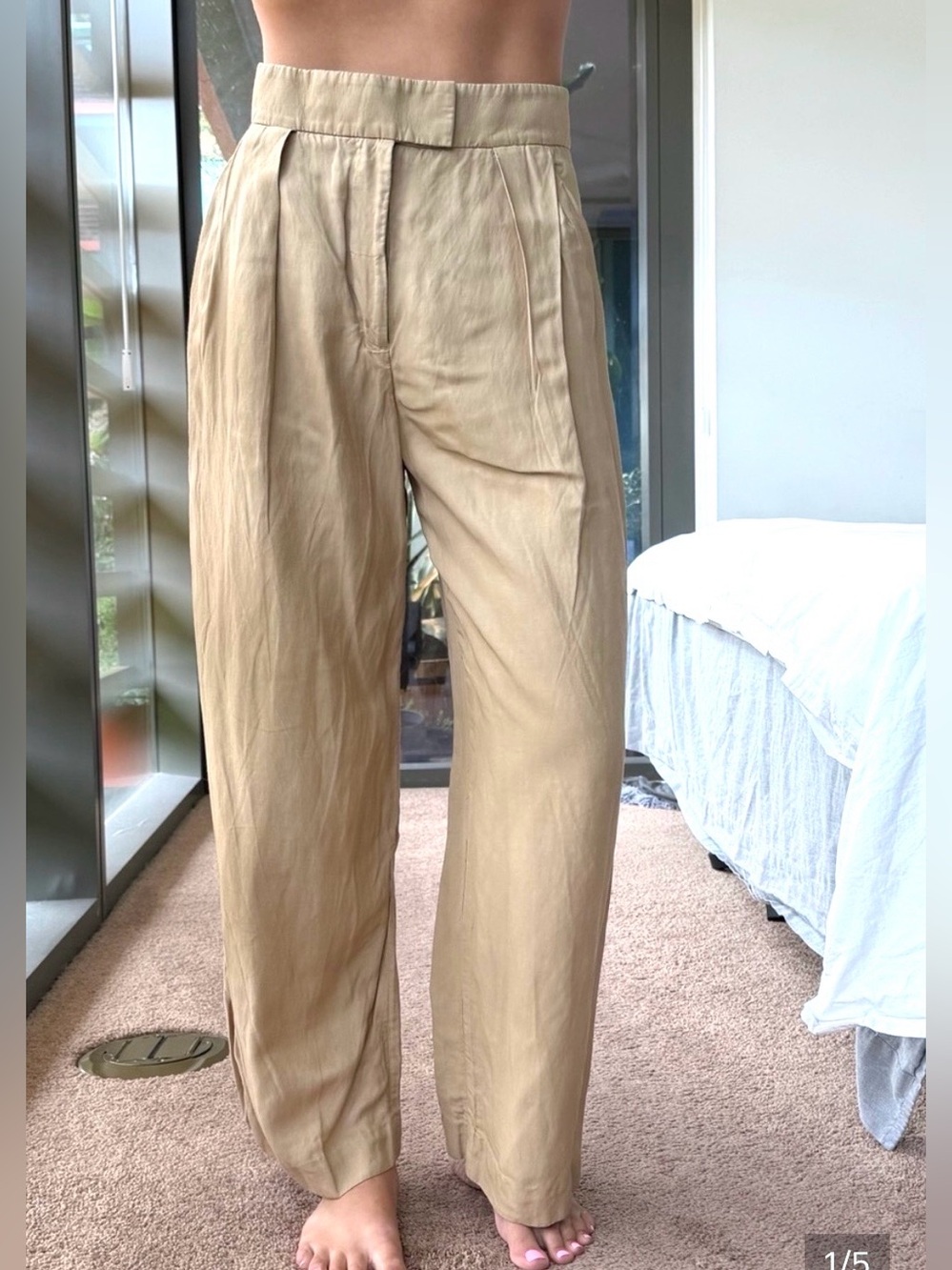 & OTHER STORIES Pleated Relaxed Wide Leg Linen Trouser Pants in Beige